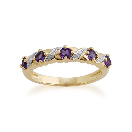 Klassischer Halb-Eternity-Ring mit Amethyst und Diamanten in 9 Karat Gelbgold Größe: 69 von Gemondo
