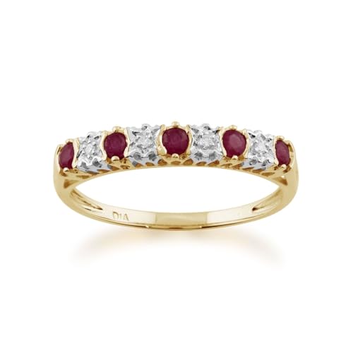 Klassischer Halb-Eternity-Ring mit Rubin und Diamanten in 9 Karat Gelbgold Größe: 69 von Gemondo