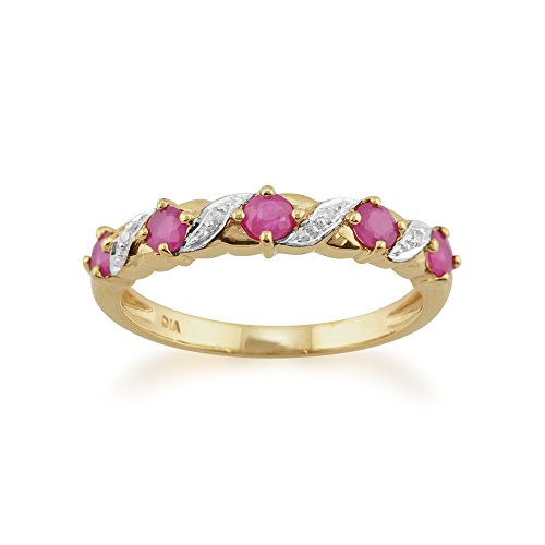 Klassischer Jugendstil Halb-Ewigkeitsring mit rundem Rubin und Diamant in 9 Karat Gelbgold Größe: 67 von Gemondo