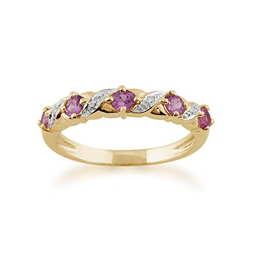 Klassischer Jugendstil Halb-Ewigkeitsring mit rundem rosa Saphir und Diamant in 9 Karat Gelbgold Größe: 50 von Gemondo