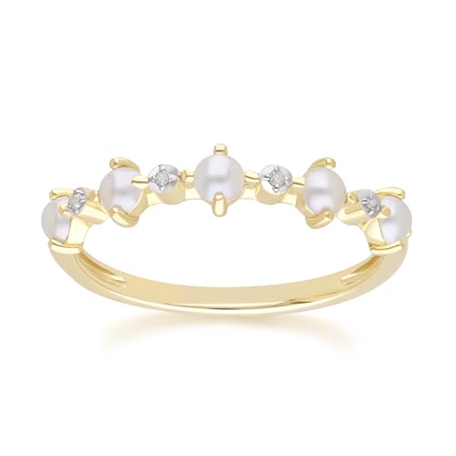 Klassischer Perlen- und Diamant-Eternity-Ring in 9 Karat Gelbgold Größe: 54 von Gemondo