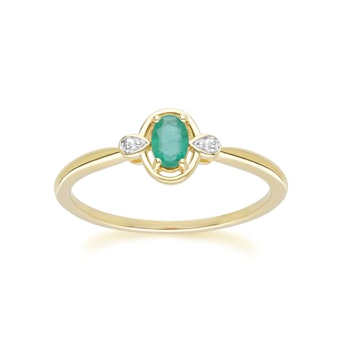 Klassischer Ring mit ovalem Smaragd und Diamant aus 9 Karat Gelbgold Größe: 52 von Gemondo