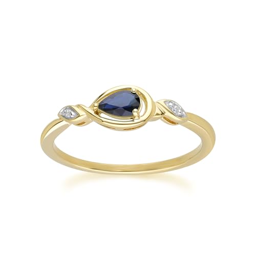 Klassischer Ring mit tropfenförmigem Saphir und Diamant aus 9 Karat Gelbgold Größe: 54 von Gemondo