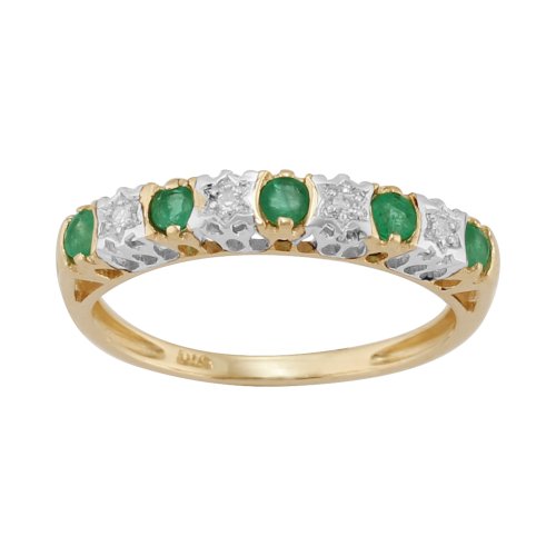 Klassischer Smaragd- und Diamant-Eternity-Ring in 9 Karat Gelbgold Größe: 48 von Gemondo