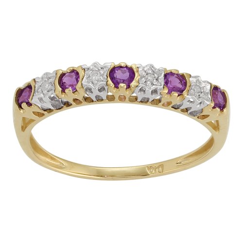 Klassischer runder Halb-Eternity-Ring mit Amethyst und Diamanten in 9 Karat Gelbgold Größe: 59 von Gemondo