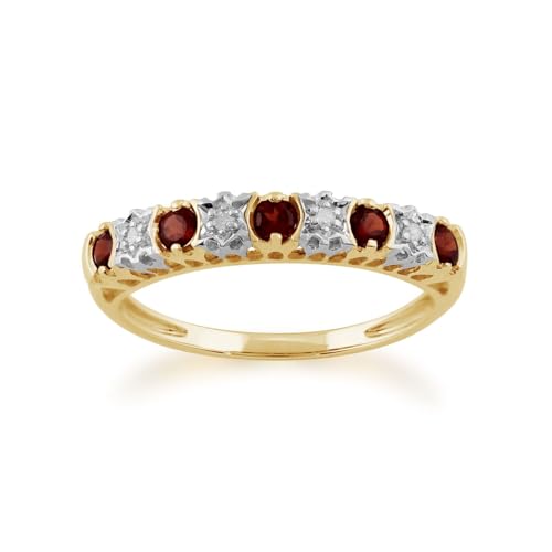 Klassischer runder Halb-Eternity-Ring mit Granat und Diamanten in 9 Karat Gelbgold Größe: 67 von Gemondo