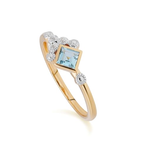 Moderner Ring mit blauem Topas und Diamanten in 9 Karat Gelbgold Größe: 57 von Gemondo
