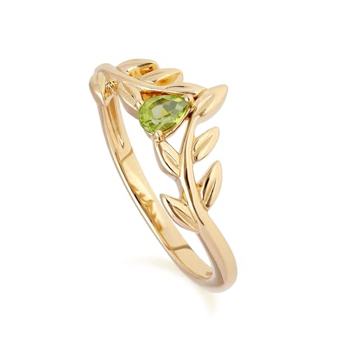 O Leaf Peridot Wishbone Ring in 9 Karat Gelbgold Größe: 52 von Gemondo