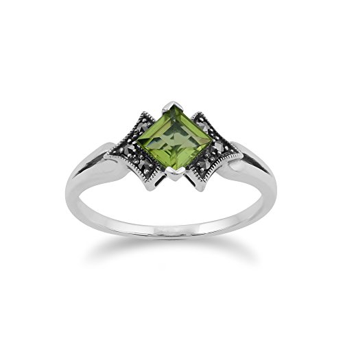 Quadratischer Peridot- und Markasitring im Art-Deco-Stil aus 925er Sterlingsilber Größe: 65 von Gemondo