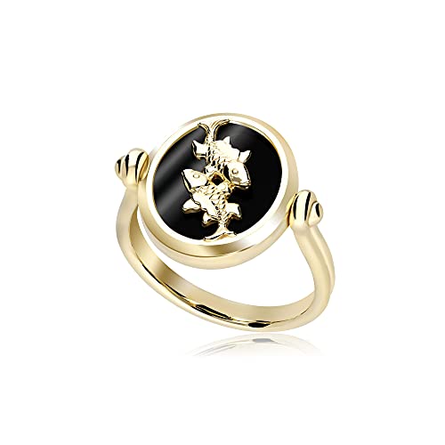 Ring mit Sternzeichen, schwarzer Onyx, wendbar, mit 18 Karat vergoldetem Silber, Edelstein, Onyx von Gemondo