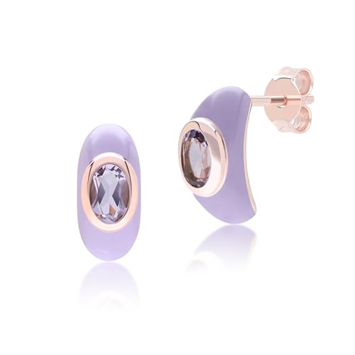 Siberian Waltz – Halbe Creolen aus violettem Emaille und achteckigem Amethyst in Roségold-Vermeil von Gemondo