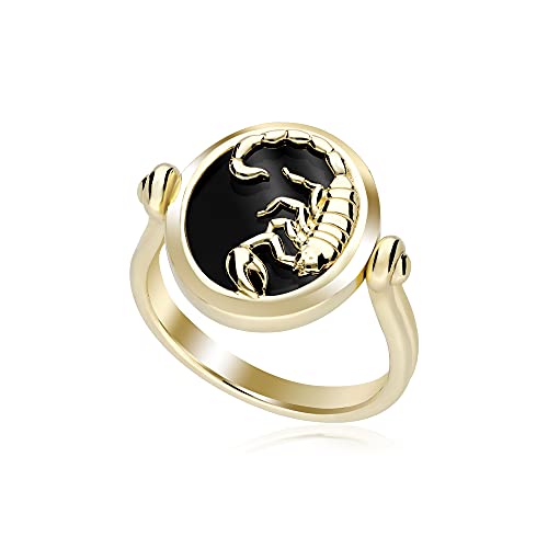 Skorpion-Ring mit schwarzem Onyx, 18 Karat vergoldetes Silber, Edelstein, Onyx von Gemondo