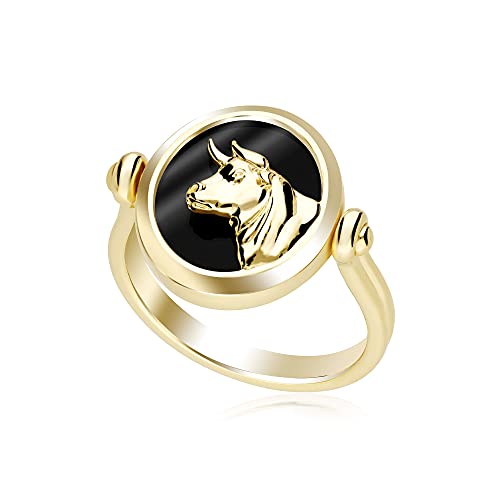 Wende-Ring mit Sternzeichen, schwarzer Onyx, 18 Karat vergoldetes Silber, Edelstein, Onyx von Gemondo