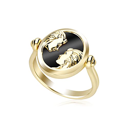 Zodiac schwarzer Onyx, wendbar, Zwillinge, Ring aus 18 Karat Silber, vergoldet, Silber, Onyx von Gemondo