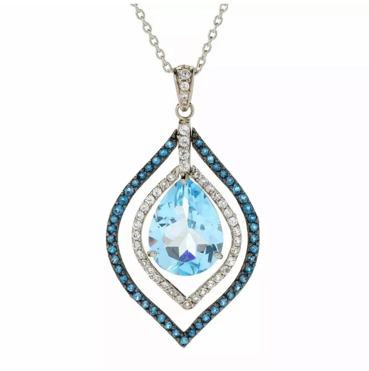 Damen Schmuck S Silber 9, 98Ctw Blau & Weiß Topas Edelstein Double Halo Sterling Anhänger von GemorbitCo