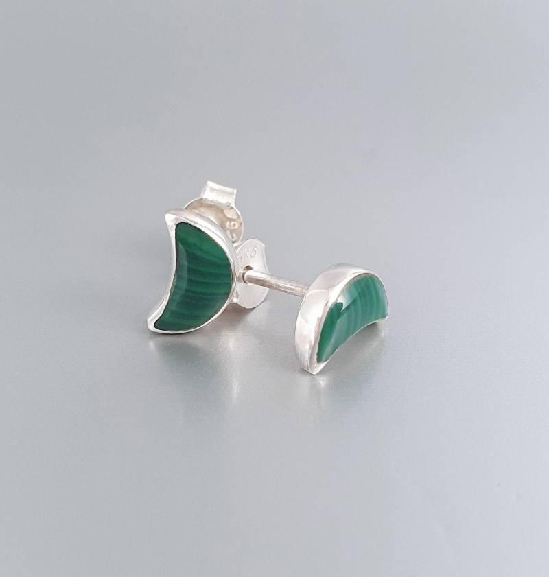Gruene Mond Ohrringe Mit Malachit in Sterling Silber Gefasst von GemoryDesign