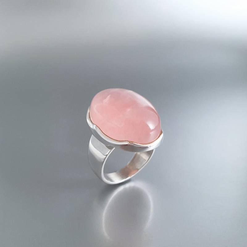 Natürlicher Rosenquarz Ring Geschenkidee Für Sie Sterlingsilber Mit Rosa Edelstein Unbehandelt Schmuck von GemoryDesign