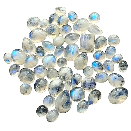 Gems For Jewels 8–15 mm große Regenbogen-Mondstein-Cabochons mit flacher Rückseite für Damen, gemischte Regenbogen-Mondstein-Cabochons, lose Regenbogen-Mondstein(20 CTW bis 40 CTW-Optionen)(20 Karat) von Gems For Jewels