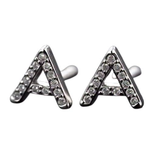 Alphabet A Stud Earrings in Solid 925 Sterling Silver With 1mm CZ Diamond Round Shape Handmade Stylish Letter Push Back Stud Earring Set for Women |AL_STUD_002 von Gems_Hub