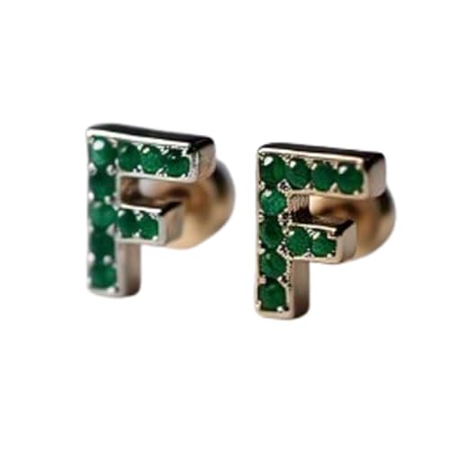 Alphabet F Stud Earrings in Solid 925 Sterling Silver With 2mm Emerald Round Shape Handmade Stylish Letter Push Back Stud Earring Set for Women |AL_STUD_429 von Gems_Hub