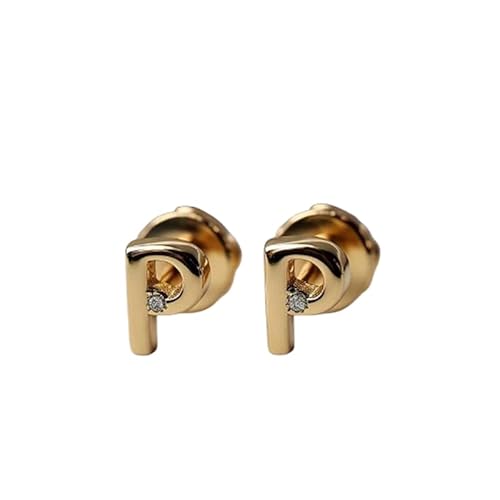 Alphabet P Stud Earrings in 14k Gold Plated Sterling Silver With 2mm CZ Diamond Round Shape Handmade Stylish Letter Push Back Stud Earring Set for Women |AL_STUD_482 von Gems_Hub