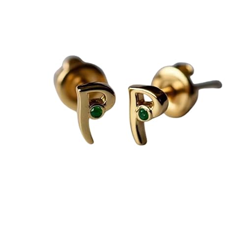 Alphabet P Stud Earrings in 14k Gold Plated Sterling Silver With 2mm Emerald Round Shape Handmade Stylish Letter Push Back Stud Earring Set for Women |AL_STUD_485 von Gems_Hub