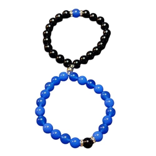 Blauer Achat und schwarzer Obsidian, 8 mm, runde, glatte Perlen, Liebes- und Freundschafts-Kombi-Armband-Set für Fernbeziehungen – Paarbeziehung, 17,8 cm, dehnbares Armband-Set | FIZA_CPL_096_7 Blauer Achat und schwarzer Obsidian, 8 mm, runde, glatte Perlen, Liebes- und Freundschafts-Kombi-Armband-Set für Fernbeziehungen – Paarbeziehung, 17,8 cm, dehnbares Armband-Set | FIZA_CPL_096_7 von Gems_Hub