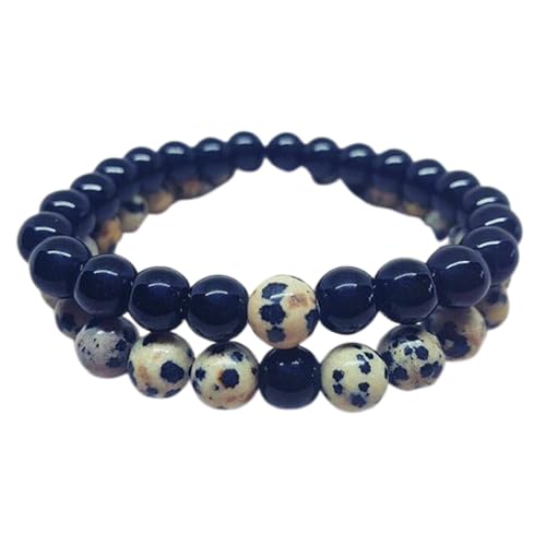Dalmatiner-Jaspis und schwarzer Onyx, 8 mm, runde, glatte Perlen, Liebes- und Freundschafts-Kombi-Armband-Set für Fernbeziehungen – Paarbeziehung, 6,5 Zoll, dehnbares Armband-Set | FIZA_CPL_118_6.5 Dalmatiner-Jaspis und schwarzer Onyx, 8 mm, runde, glatte Perlen, Liebes- und Freundschafts-Kombi-Armband-Set für Fernbeziehungen – Paarbeziehung, 6,5 Zoll, dehnbares Armband-Set | FIZA_CPL_118_6.5 von Gems_Hub