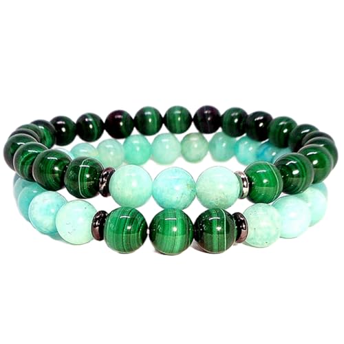 Gems_Hub Amazonit und Malachit, 8 mm, runde, glatte Perlen, Liebes- und Freundschafts-Kombi-Armband-Set für Fernbeziehungen – Paarbeziehung, 7,5 Zoll, dehnbares Armband-Set | FIZA_CPL_006_7.5 Gems_Hub Amazonit und Malachit, 8 mm, runde, glatte Perlen, Liebes- und Freundschafts-Kombi-Armband-Set für Fernbeziehungen – Paarbeziehung, 7,5 Zoll, dehnbares Armband-Set | FIZA_CPL_006_7.5 von Gems_Hub