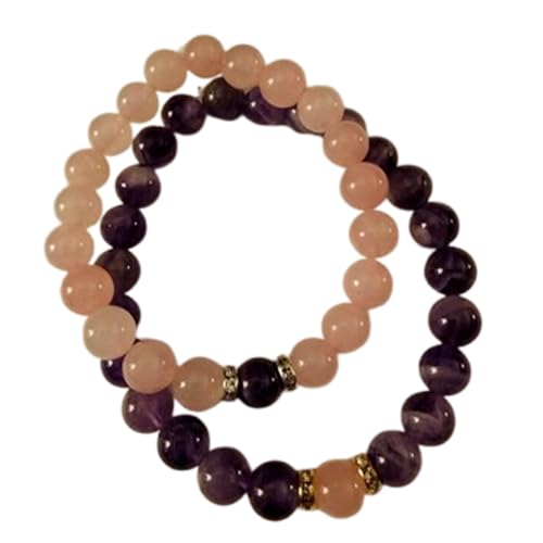 Gems_Hub Amethyst & Rosenquarz 8 mm runde glatte Perlen Fernbeziehungs-Liebes-Freundschafts-Kombi-Armband-Set - Paarbeziehung 6 Zoll dehnbare Armbänder-Set|FIZA_CPL_015_6 Gems_Hub Amethyst & Rosenquarz 8 mm runde glatte Perlen Fernbeziehungs-Liebes-Freundschafts-Kombi-Armband-Set - Paarbeziehung 6 Zoll dehnbare Armbänder-Set|FIZA_CPL_015_6 von Gems_Hub