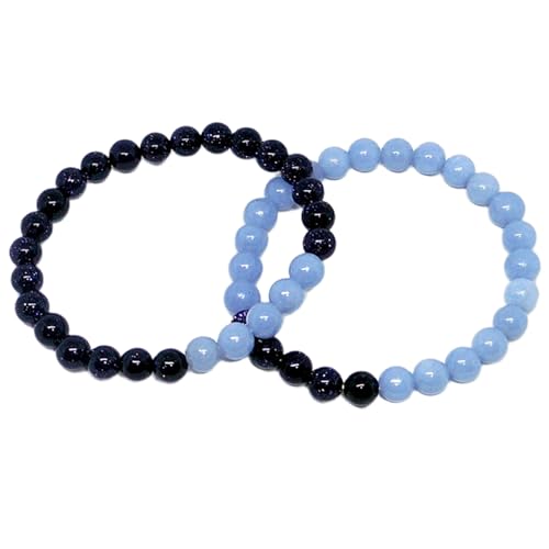 Gems_Hub Angelit & blauer Goldfluss, 6 mm, runde, glatte Perlen, Liebes- und Freundschafts-Kombi-Armband-Set für Fernbeziehungen – Paarbeziehung, 6,5 Zoll, dehnbares Armband-Set | FIZA_CPL_018_6.5 Gems_Hub Angelit & blauer Goldfluss, 6 mm, runde, glatte Perlen, Liebes- und Freundschafts-Kombi-Armband-Set für Fernbeziehungen – Paarbeziehung, 6,5 Zoll, dehnbares Armband-Set | FIZA_CPL_018_6.5 von Gems_Hub