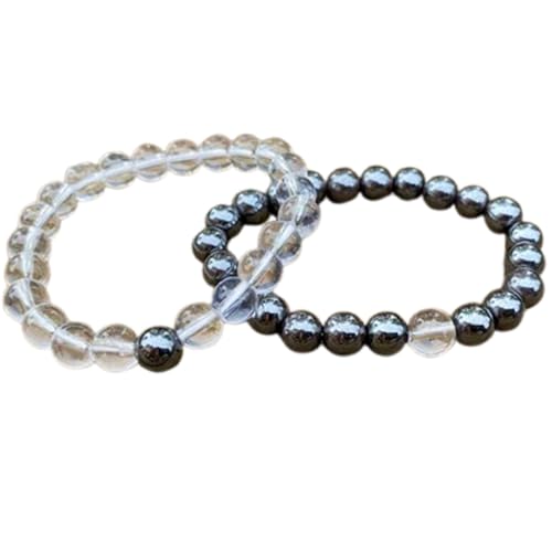 Gems_Hub Hämatit und Bergkristall, 8 mm, runde, glatte Perlen, Liebes- und Freundschafts-Kombi-Armband-Set für Fernbeziehungen – Paarbeziehung, 6,5 Zoll, dehnbares Armband-Set | FIZA_CPL_133_6.5 Gems_Hub Hämatit und Bergkristall, 8 mm, runde, glatte Perlen, Liebes- und Freundschafts-Kombi-Armband-Set für Fernbeziehungen – Paarbeziehung, 6,5 Zoll, dehnbares Armband-Set | FIZA_CPL_133_6.5 von Gems_Hub