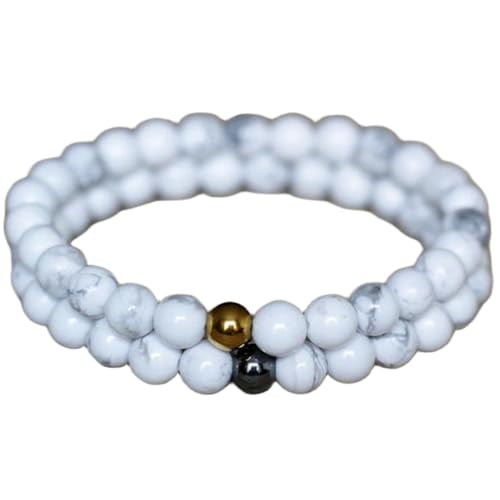 Gems_Hub Howlith mit Hämatit, 8 mm, runde, glatte Perlen, Fernbeziehungs-Set für Paare, Liebes- und Freundschaftsarmbänder, 17,8 cm, dehnbare Armbänder | FIZA_CPL_156_7 Gems_Hub Howlith mit Hämatit, 8 mm, runde, glatte Perlen, Fernbeziehungs-Set für Paare, Liebes- und Freundschaftsarmbänder, 17,8 cm, dehnbare Armbänder | FIZA_CPL_156_7 von Gems_Hub