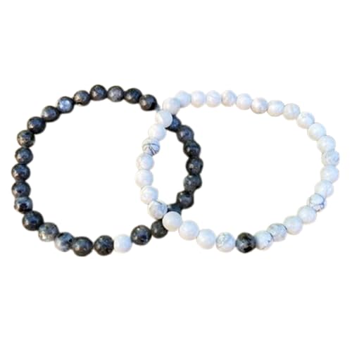 Gems_Hub Howlith und Labradorit, 6 mm, runde, glatte Perlen, Liebes- und Freundschafts-Kombi-Armband-Set für Fernbeziehungen – Paarbeziehung, 20,3 cm, dehnbares Armband-Set | FIZA_CPL_144_8 Gems_Hub Howlith und Labradorit, 6 mm, runde, glatte Perlen, Liebes- und Freundschafts-Kombi-Armband-Set für Fernbeziehungen – Paarbeziehung, 20,3 cm, dehnbares Armband-Set | FIZA_CPL_144_8 von Gems_Hub