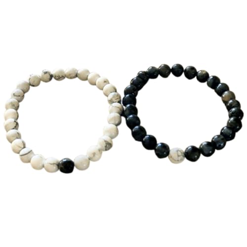 Gems_Hub Howlith und Labradorit, 8 mm, runde, glatte Perlen, Liebes- und Freundschaftsarmband-Set für Fernbeziehungen – Paarbeziehung, 7,5 Zoll, dehnbares Armband-Set | FIZA_CPL_146_7.5 von Gems_Hub