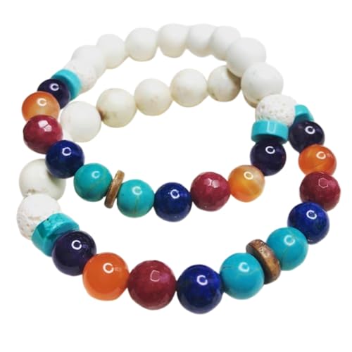 Gems_Hub Howlith & Multi-Edelstein 8 mm runde glatte Perlen Fernbeziehungs-Liebes-Freundschafts-Kombi-Armband-Set - Paarbeziehung 6 Zoll dehnbare Armbänder-Set|FIZA_CPL_151_6 Gems_Hub Howlith & Multi-Edelstein 8 mm runde glatte Perlen Fernbeziehungs-Liebes-Freundschafts-Kombi-Armband-Set - Paarbeziehung 6 Zoll dehnbare Armbänder-Set|FIZA_CPL_151_6 von Gems_Hub