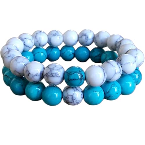 Gems_Hub Howlith und Türkis, 10 mm, runde, glatte Perlen, Liebes- und Freundschaftsarmband-Set für Fernbeziehungen – Paarbeziehung, 17,8 cm, dehnbares Armband-Set | FIZA_CPL_155_7 Gems_Hub Howlith und Türkis, 10 mm, runde, glatte Perlen, Liebes- und Freundschaftsarmband-Set für Fernbeziehungen – Paarbeziehung, 17,8 cm, dehnbares Armband-Set | FIZA_CPL_155_7 von Gems_Hub