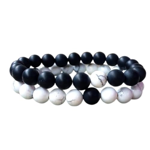 Gems_Hub Howlith & matter Onyx, 8 mm, runde, glatte Perlen, Liebes- und Freundschafts-Kombi-Armband-Set für Fernbeziehungen – Paarbeziehung, 15,2 cm, dehnbares Armband-Set | FIZA_CPL_150_6 Gems_Hub Howlith & matter Onyx, 8 mm, runde, glatte Perlen, Liebes- und Freundschafts-Kombi-Armband-Set für Fernbeziehungen – Paarbeziehung, 15,2 cm, dehnbares Armband-Set | FIZA_CPL_150_6 von Gems_Hub