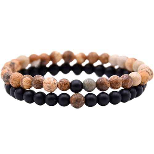 Gems_Hub Jaspis und matter Onyx, 6 mm, runde, glatte Perlen, Liebes- und Freundschafts-Kombi-Armband-Set für Fernbeziehungen – Paarbeziehung, 6,5 Zoll, dehnbares Armband-Set | FIZA_CPL_161_6.5 Gems_Hub Jaspis und matter Onyx, 6 mm, runde, glatte Perlen, Liebes- und Freundschafts-Kombi-Armband-Set für Fernbeziehungen – Paarbeziehung, 6,5 Zoll, dehnbares Armband-Set | FIZA_CPL_161_6.5 von Gems_Hub