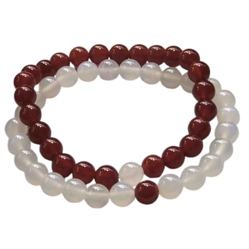Gems_Hub Karneol & weißer Achat, 8 mm, runde, glatte Perlen, Liebes- und Freundschafts-Kombi-Armband-Set für Fernbeziehungen – Paarbeziehung, 15,2 cm, dehnbares Armband-Set | FIZA_CPL_109_6 Gems_Hub Karneol & weißer Achat, 8 mm, runde, glatte Perlen, Liebes- und Freundschafts-Kombi-Armband-Set für Fernbeziehungen – Paarbeziehung, 15,2 cm, dehnbares Armband-Set | FIZA_CPL_109_6 von Gems_Hub