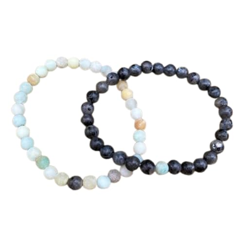 Gems_Hub Labradorit & Amazonit, 6 mm, runde, glatte Perlen, Liebes- und Freundschafts-Kombi-Armband-Set für Fernbeziehungen – Paarbeziehung, 6,5 Zoll, dehnbares Armband-Set | FIZA_CPL_165_6.5 von Gems_Hub