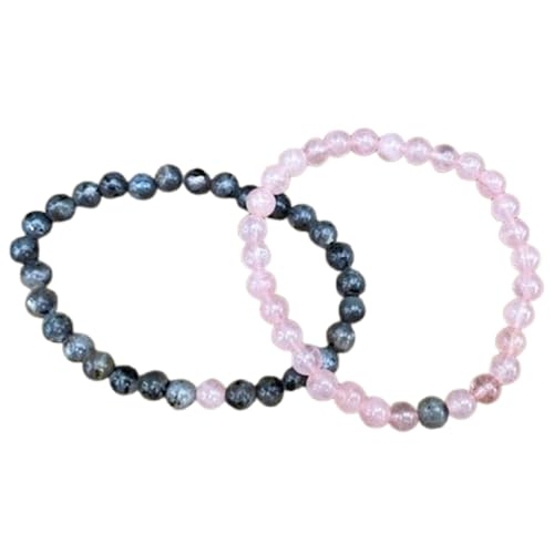 Gems_Hub Labradorit & Rosenquarz 6 mm runde glatte Perlen Fernbeziehungs-Liebes-Freundschafts-Kombi-Armband-Set - Paarbeziehung 7 Zoll dehnbares Armband-Set|FIZA_CPL_167_7 Gems_Hub Labradorit & Rosenquarz 6 mm runde glatte Perlen Fernbeziehungs-Liebes-Freundschafts-Kombi-Armband-Set - Paarbeziehung 7 Zoll dehnbares Armband-Set|FIZA_CPL_167_7 von Gems_Hub