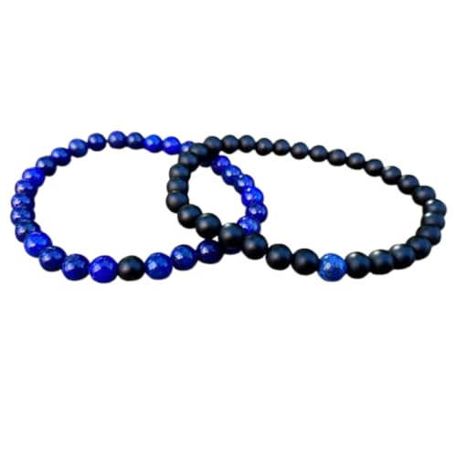 Gems_Hub Lapislazuli und schwarzer Achat, 6 mm, runde, glatte Perlen, Liebes- und Freundschafts-Kombi-Armband-Set für Fernbeziehungen – Paarbeziehung, 17,8 cm, dehnbares Armband-Set | FIZA_CPL_171_7 Gems_Hub Lapislazuli und schwarzer Achat, 6 mm, runde, glatte Perlen, Liebes- und Freundschafts-Kombi-Armband-Set für Fernbeziehungen – Paarbeziehung, 17,8 cm, dehnbares Armband-Set | FIZA_CPL_171_7 von Gems_Hub