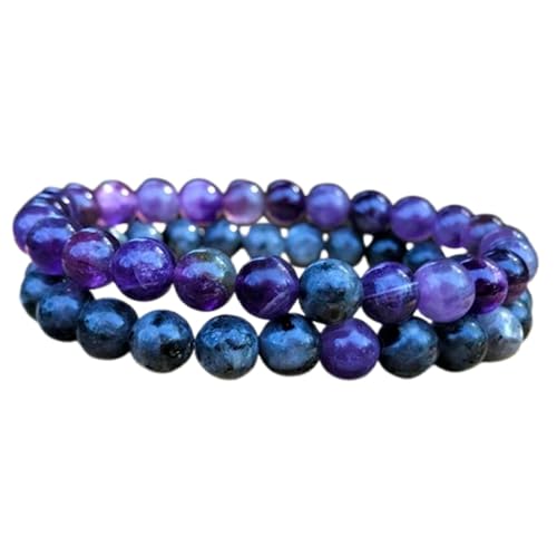 Gems_Hub Larvikit & Amethyst 8 mm runde glatte Perlen Fernbeziehungs-Freundschafts-Kombi-Armband-Set - Paarbeziehung 7,5 Zoll dehnbares Armband-Set|FIZA_CPL_177_7.5 Gems_Hub Larvikit & Amethyst 8 mm runde glatte Perlen Fernbeziehungs-Freundschafts-Kombi-Armband-Set - Paarbeziehung 7,5 Zoll dehnbares Armband-Set|FIZA_CPL_177_7.5 von Gems_Hub