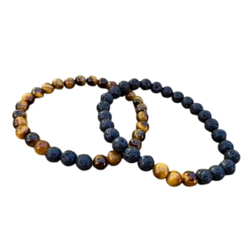 Gems_Hub Lavastein & Tigerauge, 6 mm, runde, glatte Perlen, Liebes- und Freundschafts-Kombi-Armband-Set für Fernbeziehungen – Paarbeziehung, 17,8 cm, dehnbares Armband-Set | FIZA_CPL_185_7 Gems_Hub Lavastein & Tigerauge, 6 mm, runde, glatte Perlen, Liebes- und Freundschafts-Kombi-Armband-Set für Fernbeziehungen – Paarbeziehung, 17,8 cm, dehnbares Armband-Set | FIZA_CPL_185_7 von Gems_Hub