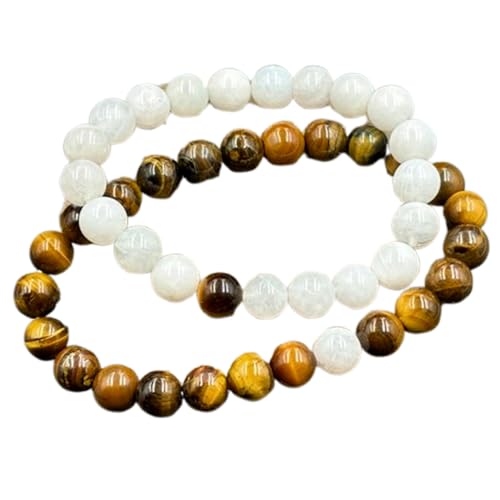 Gems_Hub Mondstein & Tigerauge, 8 mm, runde, glatte Perlen, Liebes- und Freundschafts-Kombi-Armband-Set für Fernbeziehungen – Paarbeziehung, 6,5 Zoll, dehnbares Armband-Set | FIZA_CPL_220_6.5 Gems_Hub Mondstein & Tigerauge, 8 mm, runde, glatte Perlen, Liebes- und Freundschafts-Kombi-Armband-Set für Fernbeziehungen – Paarbeziehung, 6,5 Zoll, dehnbares Armband-Set | FIZA_CPL_220_6.5 von Gems_Hub