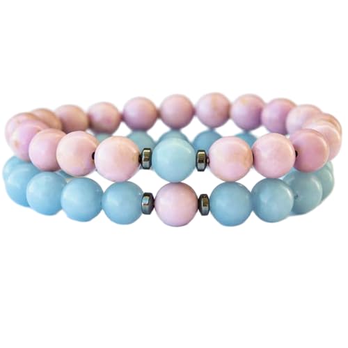 Gems_Hub Phosphosiderit und Angelit, 8 mm, runde, glatte Perlen, Liebes- und Freundschaftsarmband-Set für Fernbeziehungen – Paarbeziehung, 20 cm, dehnbares Armband-Set | FIZA_CPL_239_8 von Gems_Hub