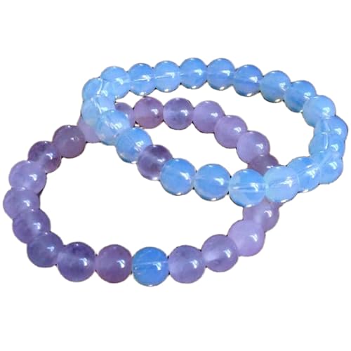 Gems_Hub Rosenquarz und Mondstein, 8 mm, runde, glatte Perlen, Liebes- und Freundschafts-Kombi-Armband-Set für Paare, Beziehung, 6,5 Zoll, dehnbare Armbänder, Set | FIZA_CPL_273_6.5 von Gems_Hub