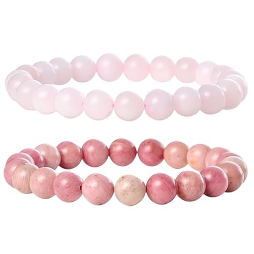 Gems_Hub Rosenquarz & Rhodochrosit, 8 mm, runde, glatte Perlen, Liebes- und Freundschafts-Kombi-Armband-Set für Fernbeziehungen – Paarbeziehung, 15 cm, dehnbares Armband-Set | FIZA_CPL_274_6 Gems_Hub Rosenquarz & Rhodochrosit, 8 mm, runde, glatte Perlen, Liebes- und Freundschafts-Kombi-Armband-Set für Fernbeziehungen – Paarbeziehung, 15 cm, dehnbares Armband-Set | FIZA_CPL_274_6 von Gems_Hub