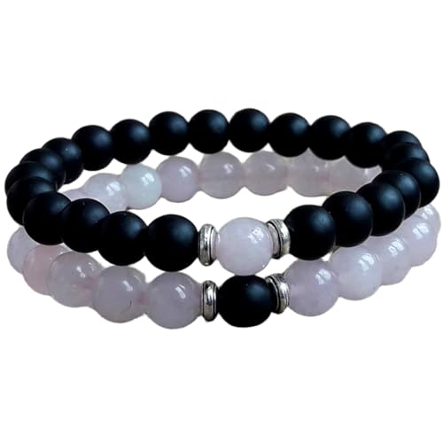 Gems_Hub Rosenquarz und Schungit, 8 mm, runde, glatte Perlen, Liebes- und Freundschafts-Kombi-Armband-Set für Paare, Beziehung, 6,5 Zoll, dehnbare Armbänder, Set | FIZA_CPL_275_6.5 Gems_Hub Rosenquarz und Schungit, 8 mm, runde, glatte Perlen, Liebes- und Freundschafts-Kombi-Armband-Set für Paare, Beziehung, 6,5 Zoll, dehnbare Armbänder, Set | FIZA_CPL_275_6.5 von Gems_Hub